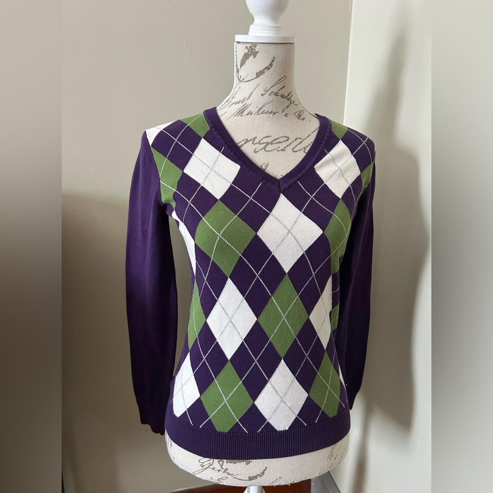 Tommy Hilfiger Purple Sweater with Argyle Design